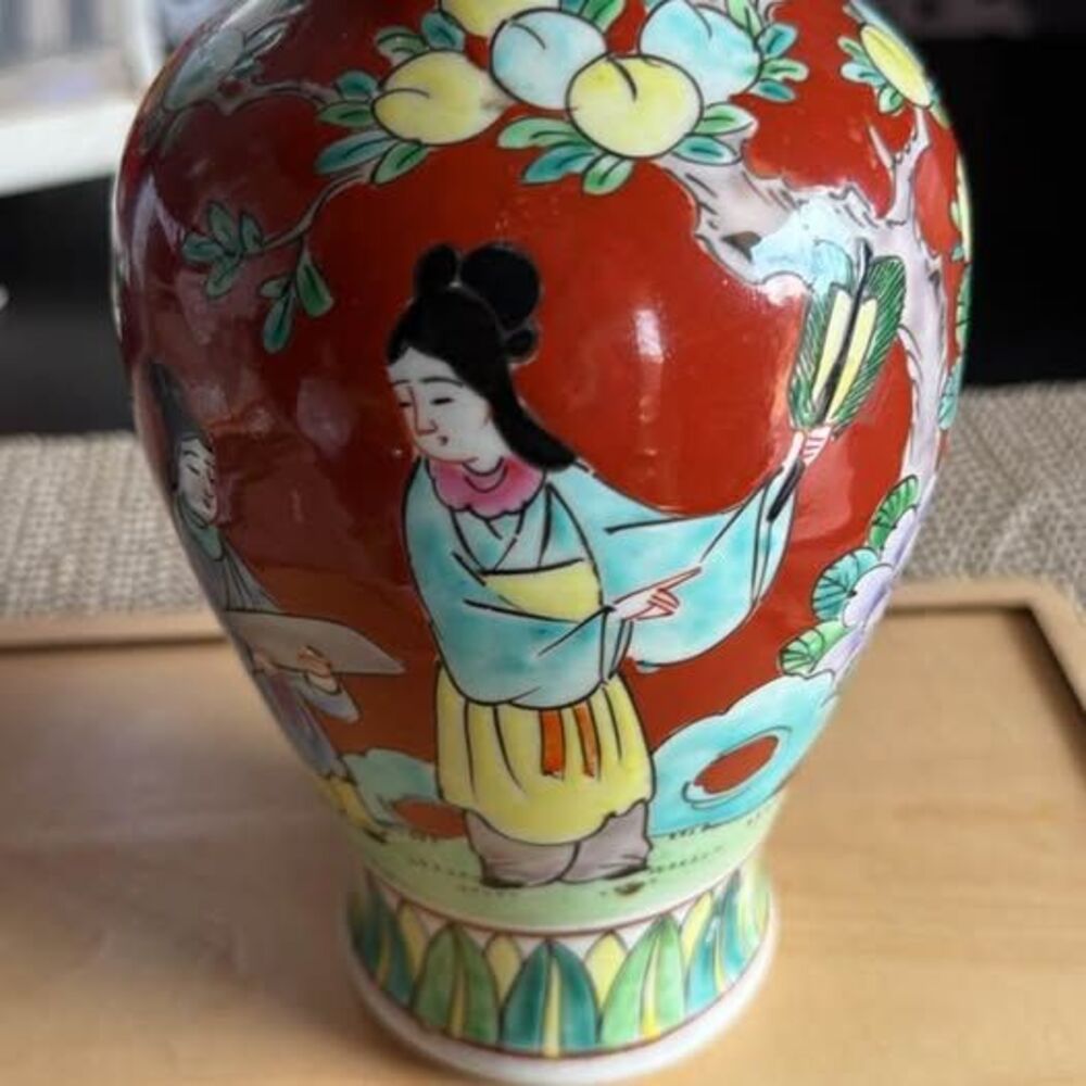 Antique Japanese Putney porcelain vase with handpainted figure